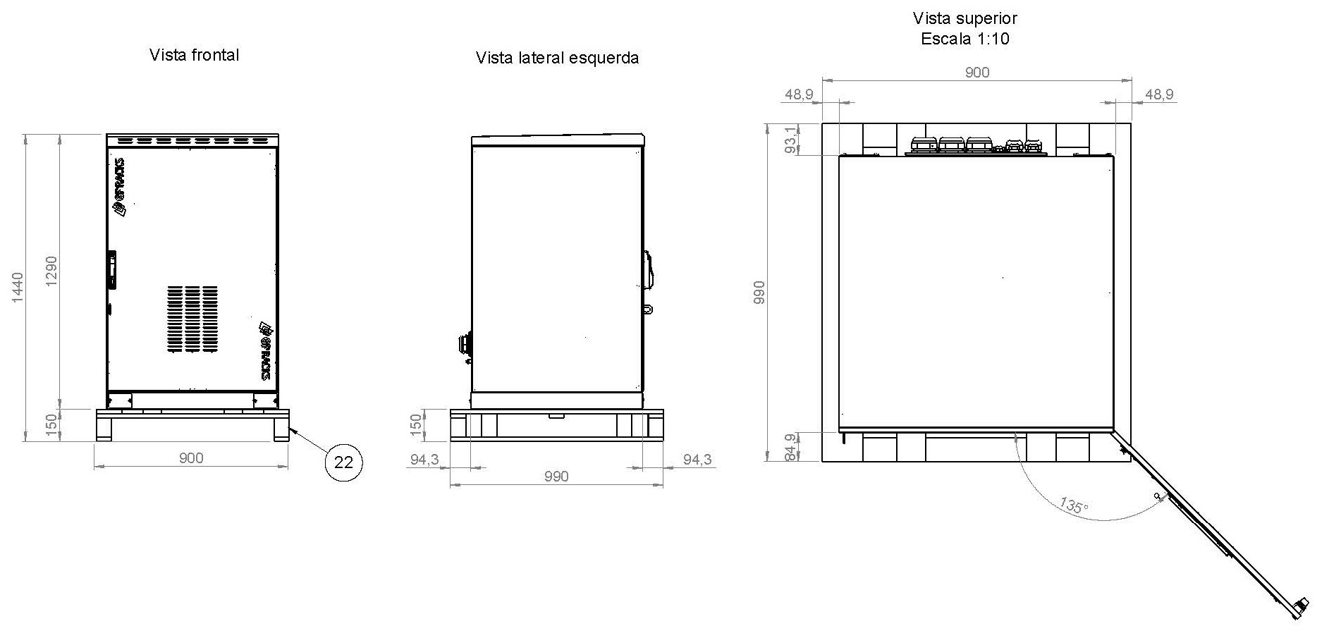 Gabinete Outdoor 800x1290x800mm - Rack 19'' 24Us